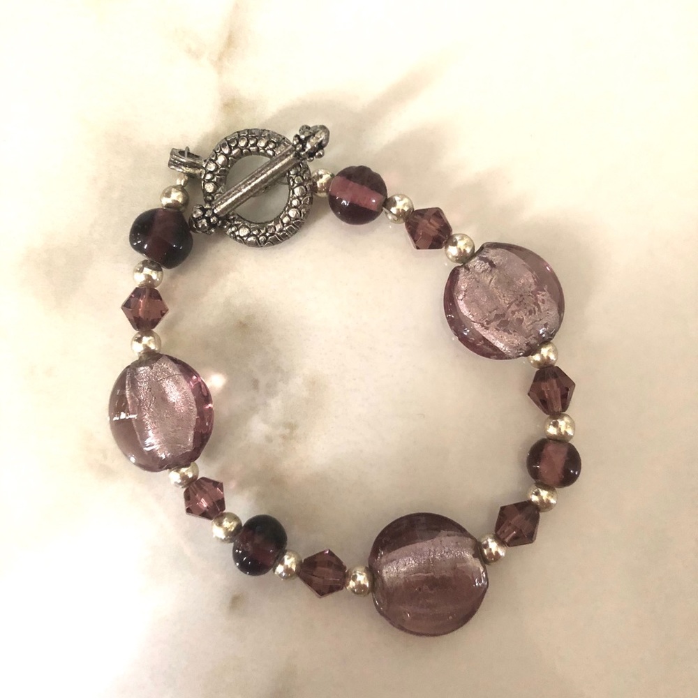 🌻Purple Venetian Glass Beaded Bracelet